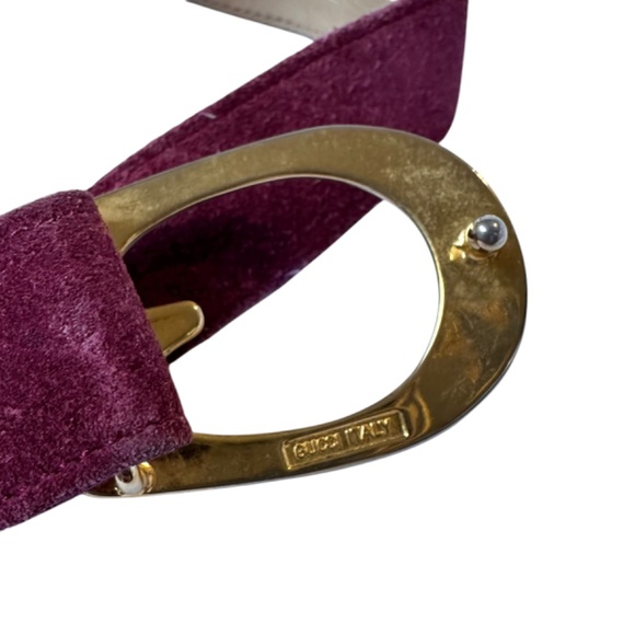 Vintage Genuine GUCCI Plum Suede Belt With Gold G Logo Buckle 75 30 main image 8